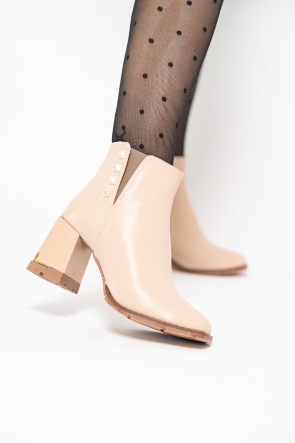 Botine damă casual cu toc din piele ecologică cu fermoar - culoare Bej BS6006BT2409838 119