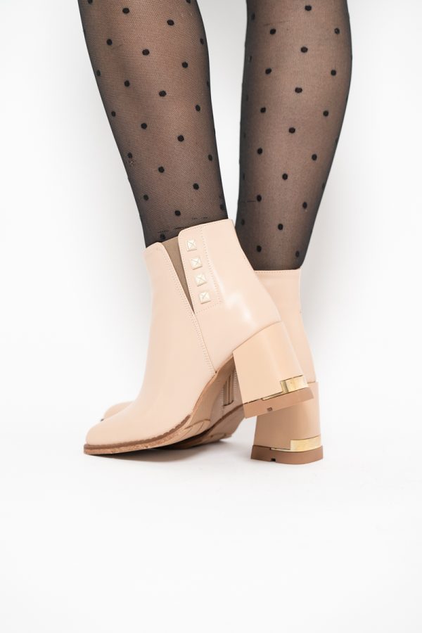 Botine damă casual cu toc din piele ecologică cu fermoar - culoare Bej BS6006BT2409838 123