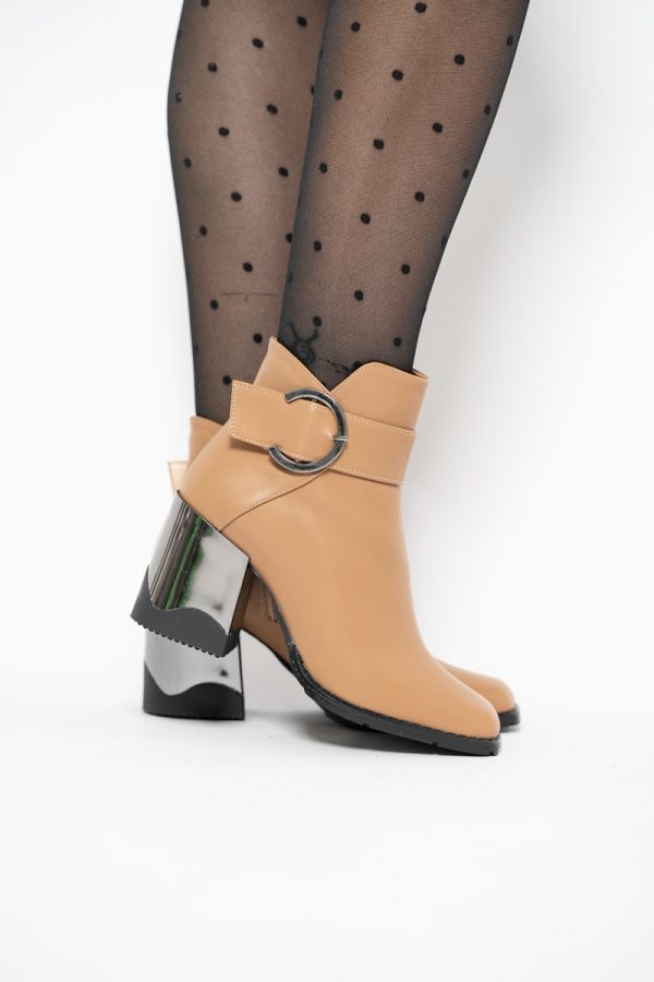 Botine damă casual cu toc din piele ecologică  cu fermoar - culoare maro mat BS552BT2409856 119
