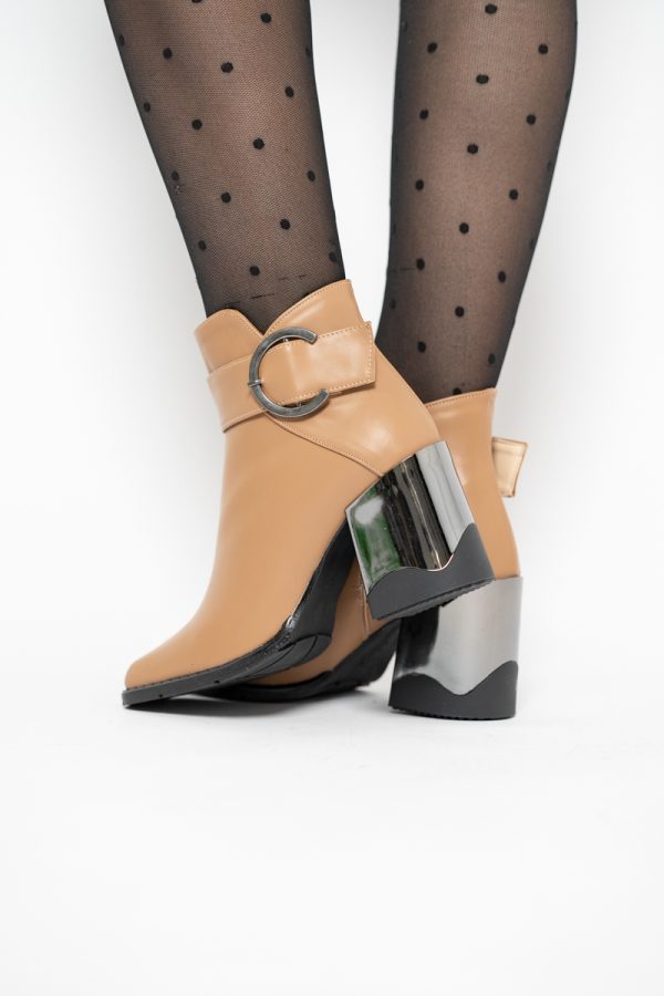 Botine damă casual cu toc din piele ecologică  cu fermoar - culoare maro mat BS552BT2409856 121