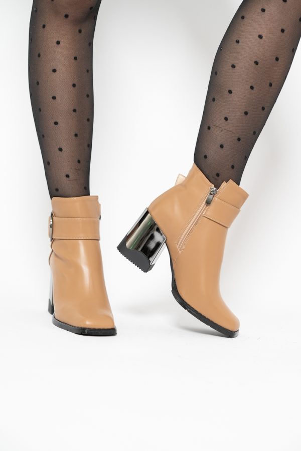Botine damă casual cu toc din piele ecologică  cu fermoar - culoare maro mat BS552BT2409856 123