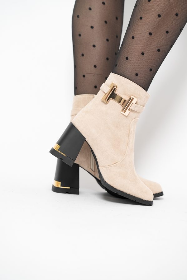 Botine damă casual cu toc din piele ecologică întoarsă cu fermoar - culoare Bej BS6005BT2409837 121