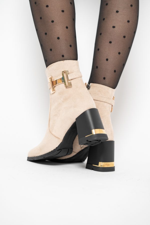 Botine damă casual cu toc din piele ecologică întoarsă cu fermoar - culoare Bej BS6005BT2409837 123