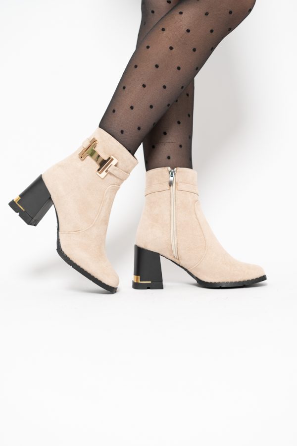 Botine damă casual cu toc din piele ecologică întoarsă cu fermoar - culoare Bej BS6005BT2409837 119