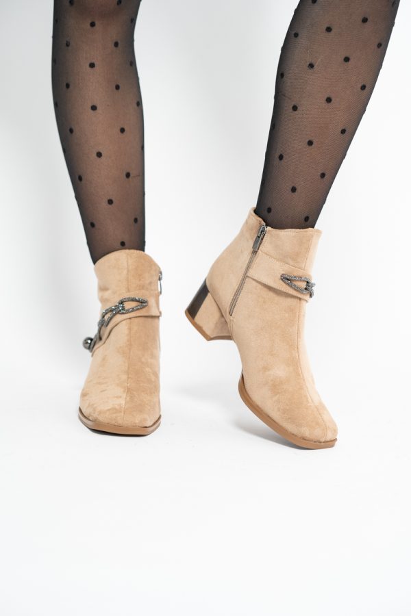 Botine damă cu toc jos din piele ecologică întoarsă cu fermoar - culoare Bej BS578BT2409827 121