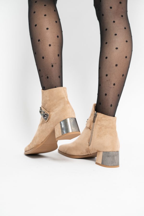Botine damă cu toc jos din piele ecologică întoarsă cu fermoar - culoare Bej BS578BT2409827 123