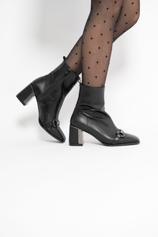 Botine damă casual cu toc din piele ecologică cu fermoar - culoare Negru BS1001YBT2409824 121