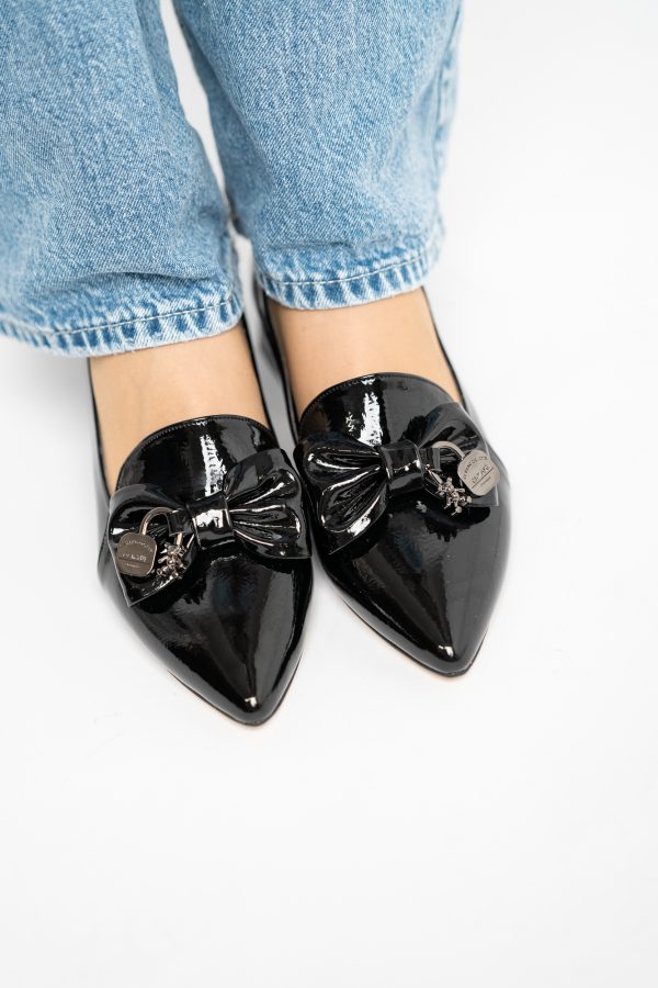 Pantofi cu Toc Jos Eleganti cu Fundita din Piele Ecologică Negri BS167BA2411167 121