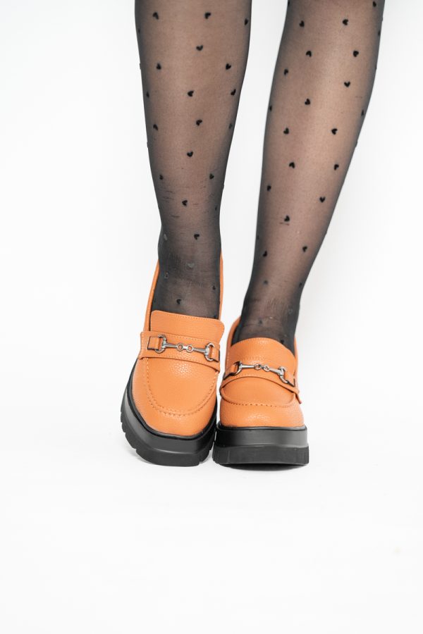 Pantofi Damă Casual cu Toc Tip Loafer din Piele Ecologică Maro Mat- BS604AY2409914 121