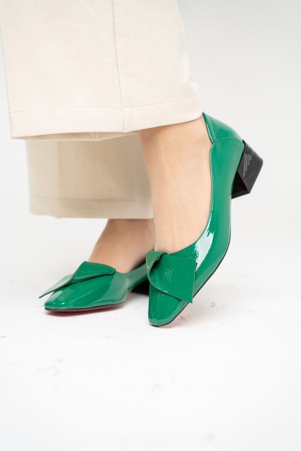 Pantofi Damă cu Toc Jos din Piele Ecologică Verde lac (BS503D2410006) 121