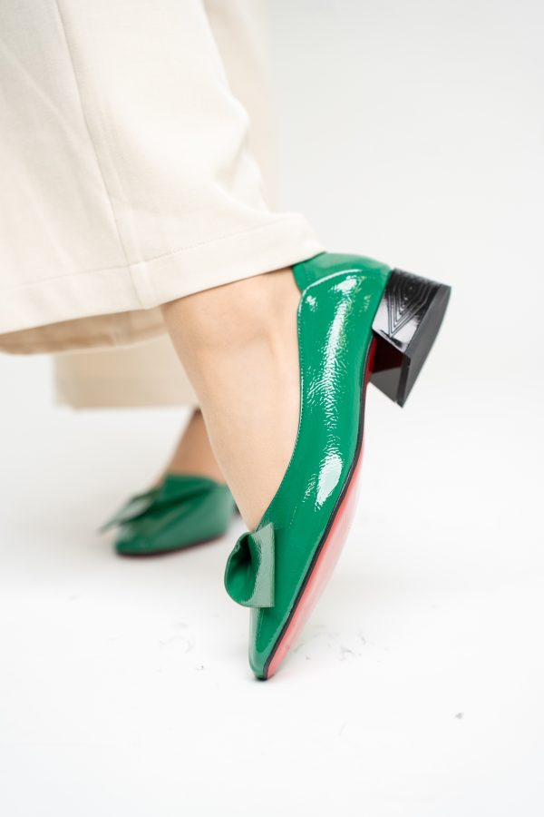 Pantofi Damă cu Toc Jos din Piele Ecologică Verde lac (BS503D2410006) 125