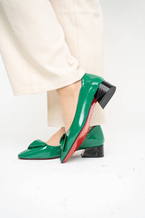 Pantofi Damă cu Toc Jos din Piele Ecologică Verde lac (BS503D2410006) 123
