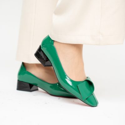 Pantofi Damă cu Toc Jos din Piele Ecologică Verde lac (BS503D2410006)