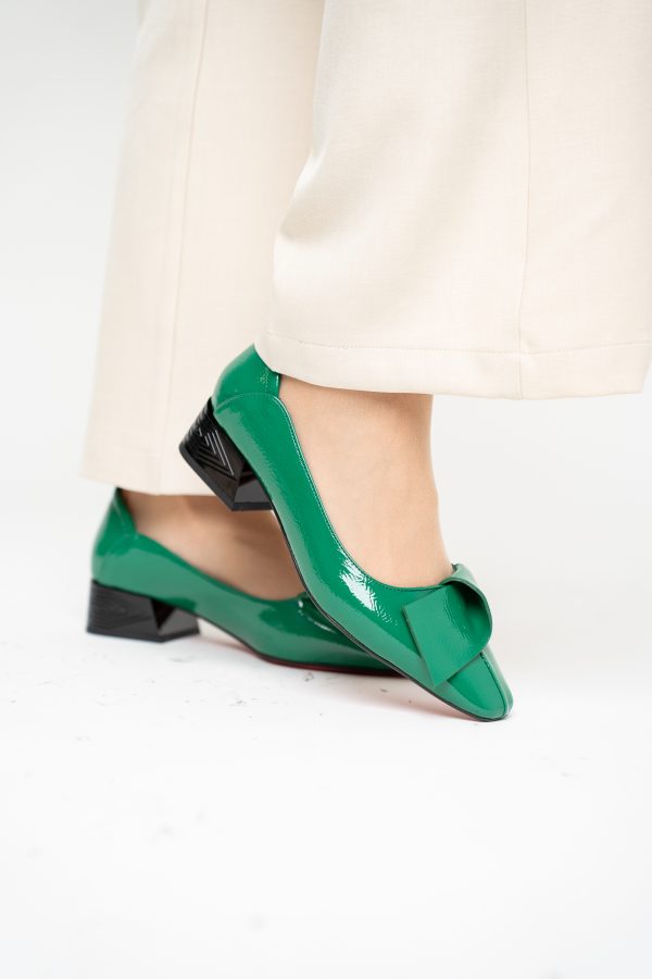 Pantofi Damă cu Toc Jos din Piele Ecologică Verde lac (BS503D2410006) 119