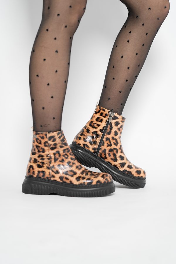Ghete dama din piele ecologică Maro cu pete (BS022BT2410962) 123