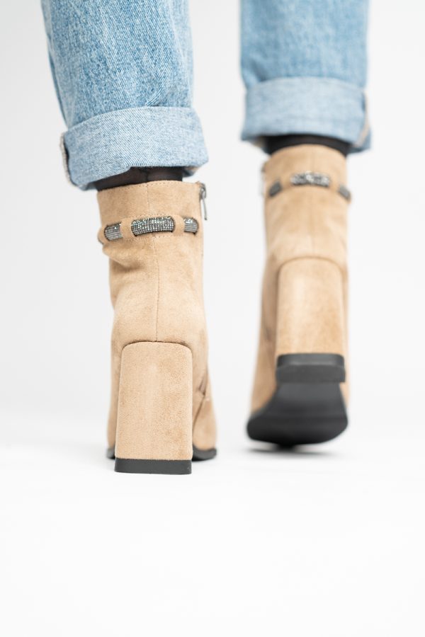 Botine elegante de damă cu toc, din piele ecologică întoarsă, cu fermoar - culoare Taupe BS5005BT2409849 123