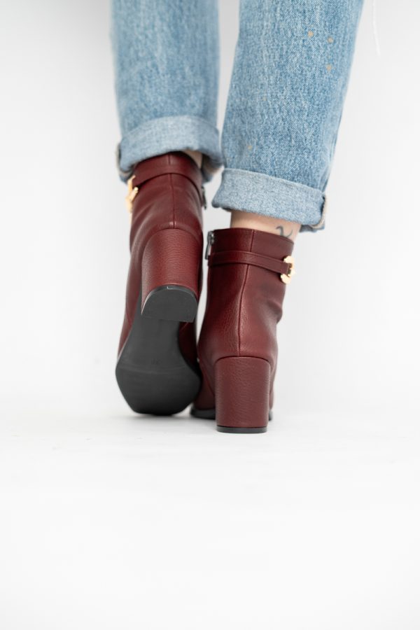 Botine elegante de damă cu toc din piele ecologică cu lanț Bordo BS1064AY2411144 125