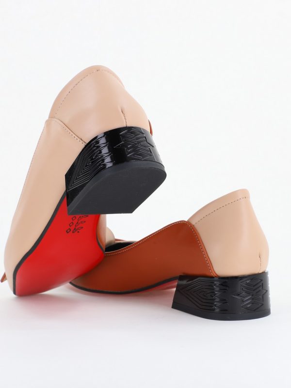 Pantofi Damă cu Toc Jos din Piele Ecologică Bej-Maro (BS503D2410104) 122