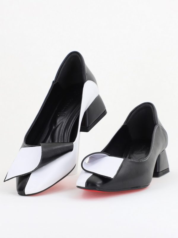 Pantofi Damă cu Toc Jos din Piele Ecologică Negru-Alb (BS503D2410109) 120