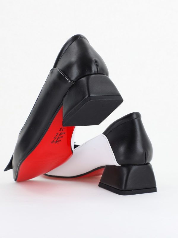Pantofi Damă cu Toc Jos din Piele Ecologică Negru-Alb (BS503D2410109) 126