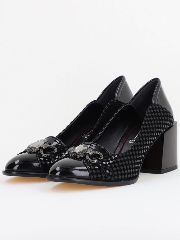 Pantofi Damă cu Toc Gros Piele Ecologică cu Pietricele culoare negru - BS672AY2410947 119