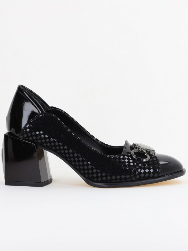 Pantofi Damă cu Toc Gros Piele Ecologică cu Pietricele culoare negru - BS672AY2410947 120