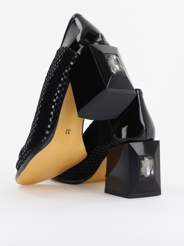 Pantofi Damă cu Toc Gros Piele Ecologică cu Pietricele culoare negru - BS672AY2410947 122