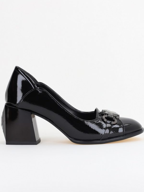 Pantofi Damă cu Toc Gros Piele Ecologică cu Pietricele culoare negru lac - BS672AY2410948 120