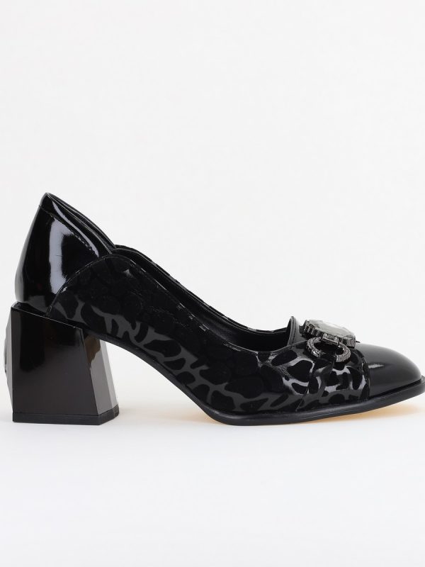 Pantofi Damă cu Toc Gros Piele Ecologică cu Pietricele culoare negru - BS672AY2410951 122