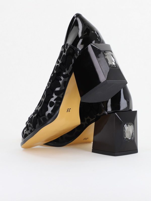Pantofi Damă cu Toc Gros Piele Ecologică cu Pietricele culoare negru - BS672AY2410951 121