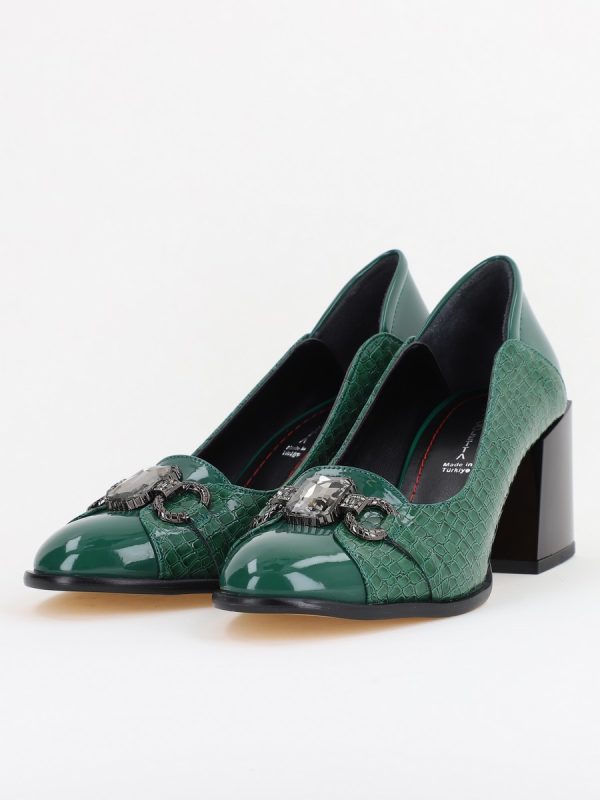 Pantofi Damă cu Toc Gros Piele Ecologică cu Pietricele culoare verde - BS672AY2410949 119