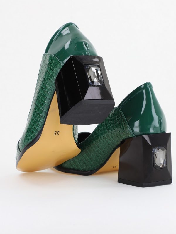Pantofi Damă cu Toc Gros Piele Ecologică cu Pietricele culoare verde - BS672AY2410949 122
