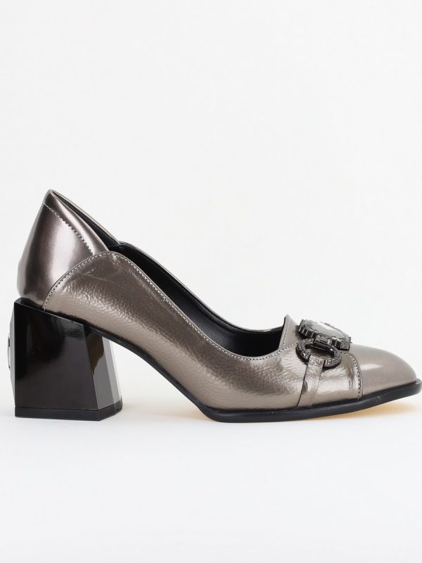 Pantofi Damă cu Toc Gros Piele Ecologică cu Pietricele culoare platina - BS672AY2410950 120