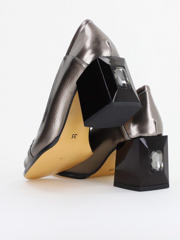 Pantofi Damă cu Toc Gros Piele Ecologică cu Pietricele culoare platina - BS672AY2410950 122