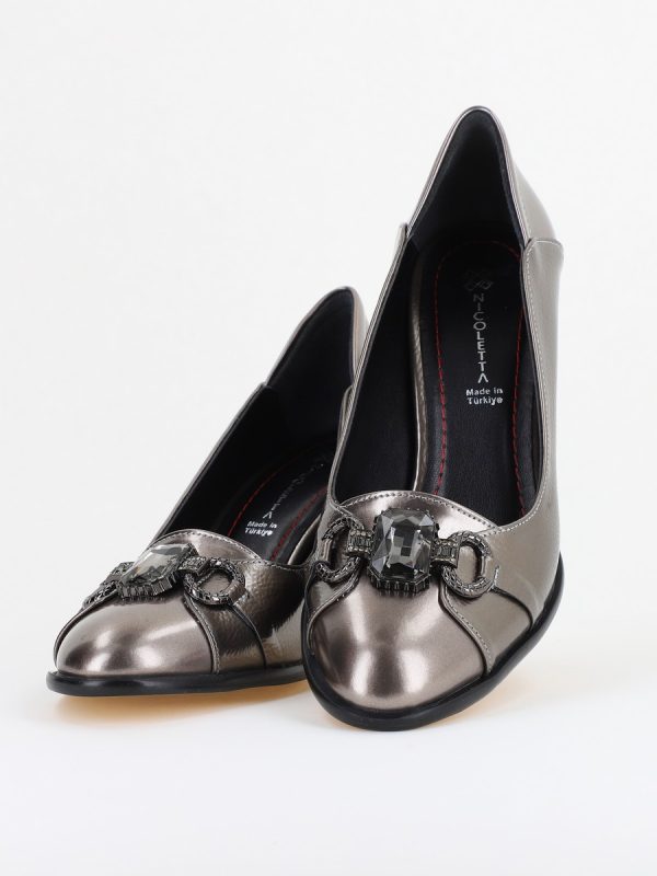 Pantofi Damă cu Toc Gros Piele Ecologică cu Pietricele culoare platina - BS672AY2410950 123