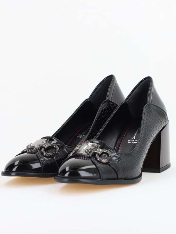 Pantofi Damă cu Toc Gros Piele Ecologică texturată cu Pietricele culoare negru - BS672AY2410946 119