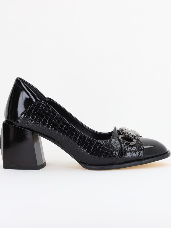Pantofi Damă cu Toc Gros Piele Ecologică texturată cu Pietricele culoare negru - BS672AY2410946 122