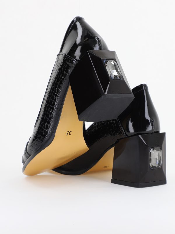 Pantofi Damă cu Toc Gros Piele Ecologică texturată cu Pietricele culoare negru - BS672AY2410946 120