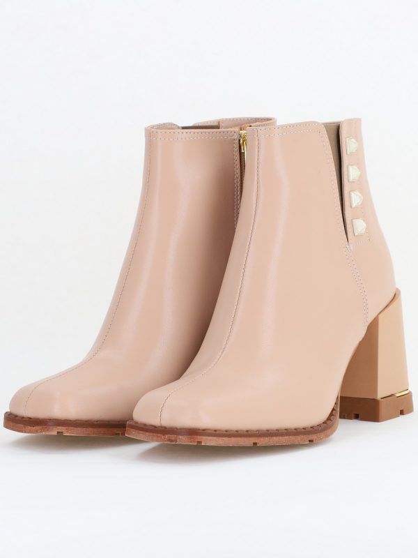 Botine damă casual cu toc din piele ecologică cu fermoar - culoare Bej BS6006BT2409838 120
