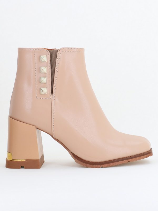 Botine damă casual cu toc din piele ecologică cu fermoar - culoare Bej BS6006BT2409838 122