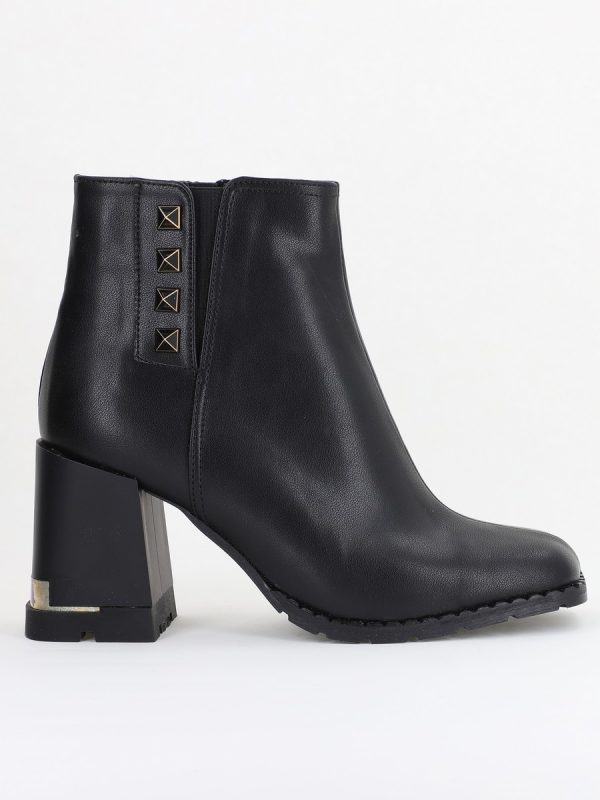 Botine damă casual cu toc din piele ecologică cu fermoar - culoare Negre BS6006BT2409839 122