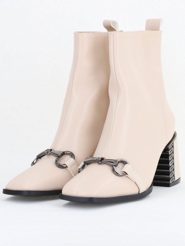 Botine damă casual cu toc din piele ecologică cu fermoar - culoare Bej BS1001YBT2409825 120