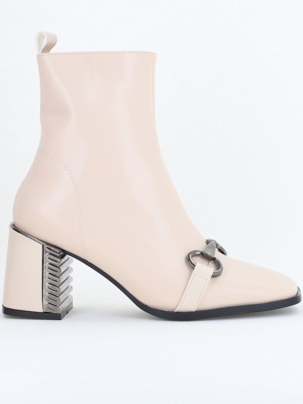 Botine damă casual cu toc din piele ecologică cu fermoar - culoare Bej BS1001YBT2409825 122