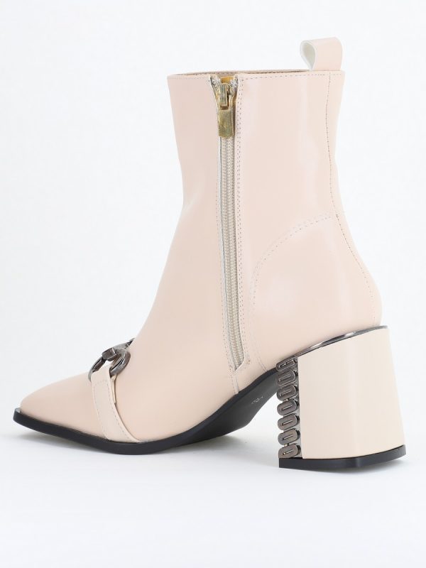 Botine damă casual cu toc din piele ecologică cu fermoar - culoare Bej BS1001YBT2409825 125