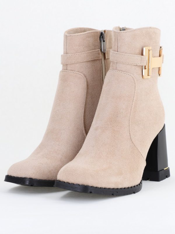Botine damă casual cu toc din piele ecologică întoarsă cu fermoar - culoare Bej BS6005BT2409837 120