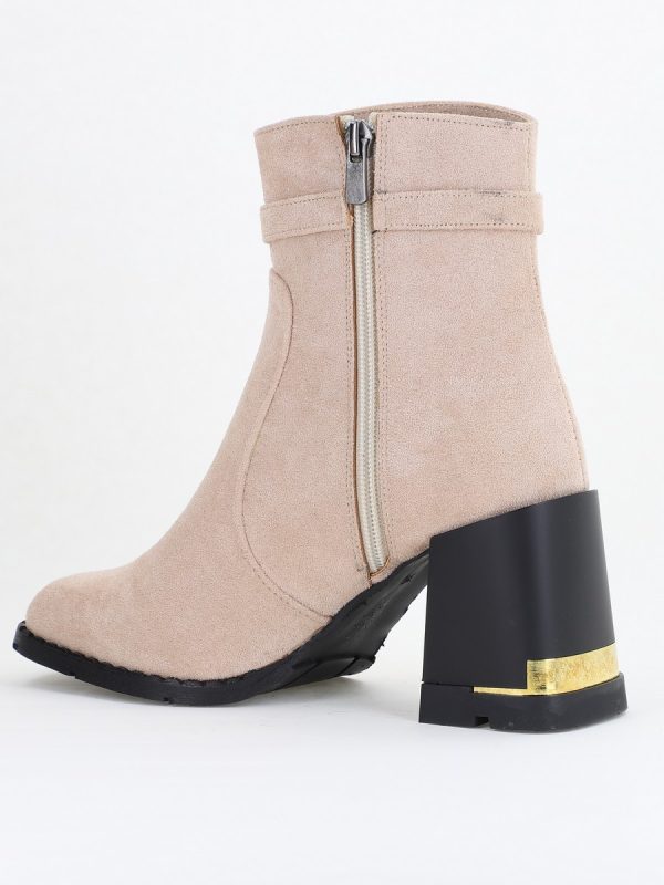 Botine damă casual cu toc din piele ecologică întoarsă cu fermoar - culoare Bej BS6005BT2409837 125