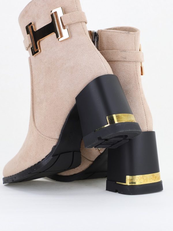Botine damă casual cu toc din piele ecologică întoarsă cu fermoar - culoare Bej BS6005BT2409837 126