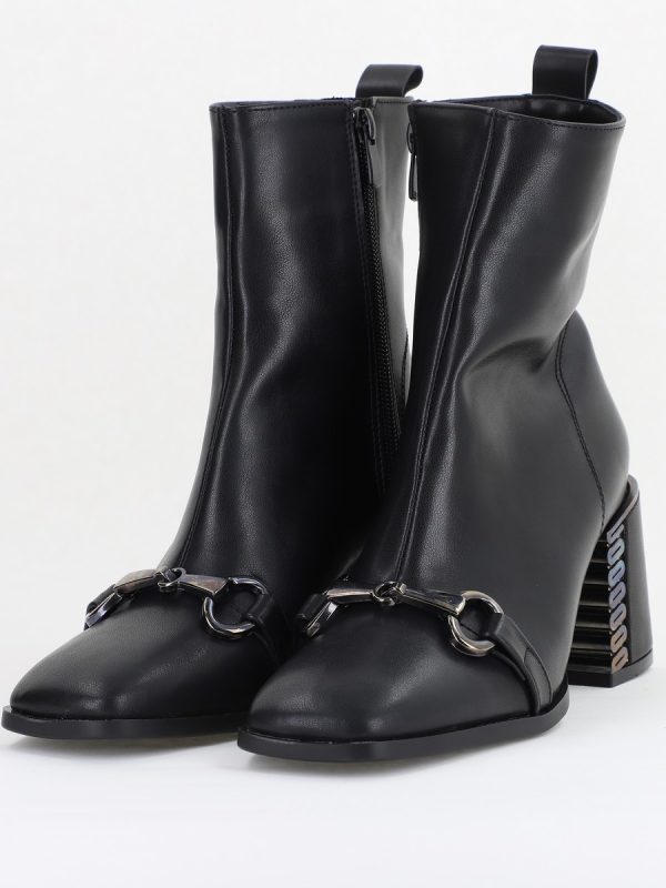 Botine damă casual cu toc din piele ecologică cu fermoar - culoare Negru BS1001YBT2409824 120