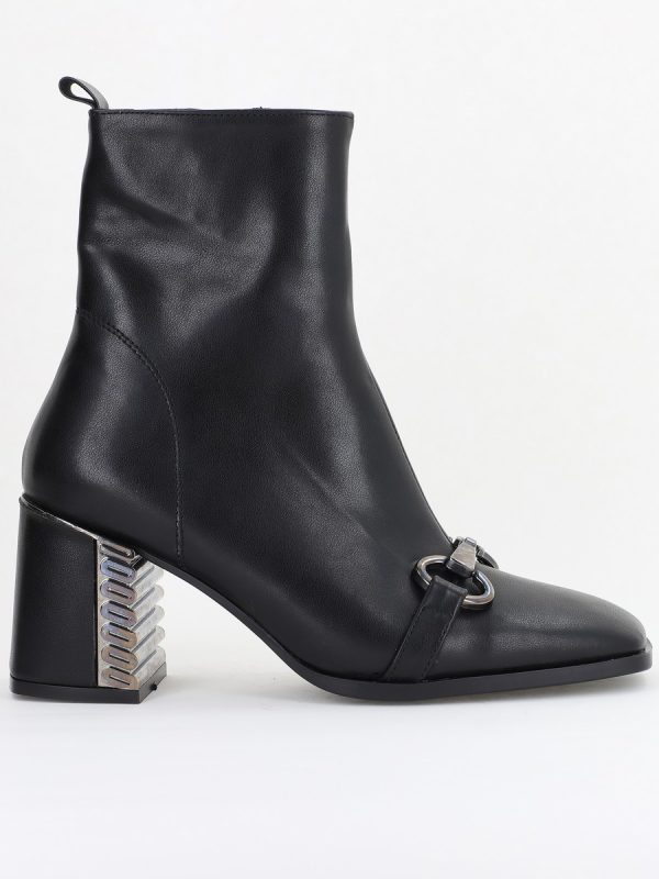 Botine damă casual cu toc din piele ecologică cu fermoar - culoare Negru BS1001YBT2409824 122