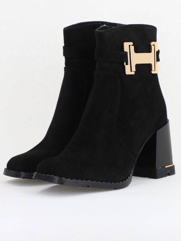 Botine damă casual cu toc din piele ecologică întoarsă cu fermoar - culoare Negru BS6005BT2409836 120